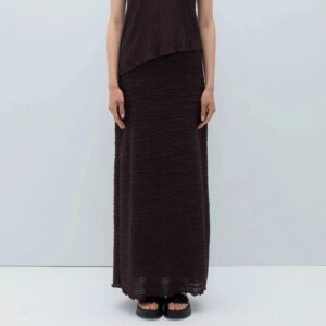 Selin Textured Knit Long Skirt Brown
