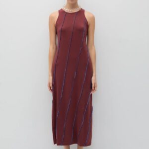 Faten Knit Dress with Contrast Seams Rust