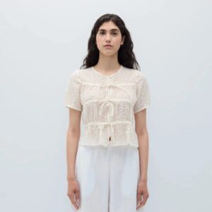 Josephine Crinkled Tie-Front Top Beige