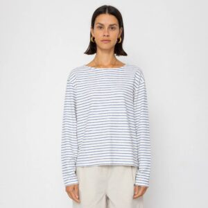Boat Neck T Shirt Ecru / Bright Blue