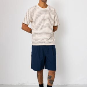 SS Textured Stripe T Shirt Ecru / Burnt Red