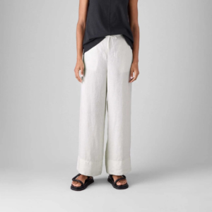 Garment Dyed Linen Wide Leg Trousers Oat