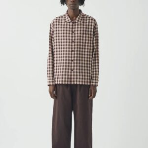 Gingham Cotton Linen Shirt Dark Choclate / Ecru
