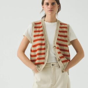 Jaquard Stripe Linen Cotton Tank Red Multi